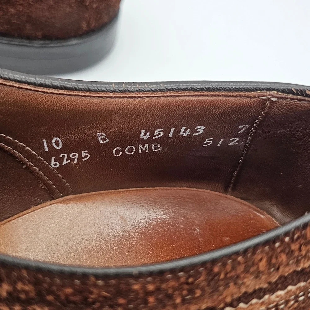 Allen Edmonds McAllister Wingtip Shoes Mens 10 B Brown Suede Brogue Handmade USA